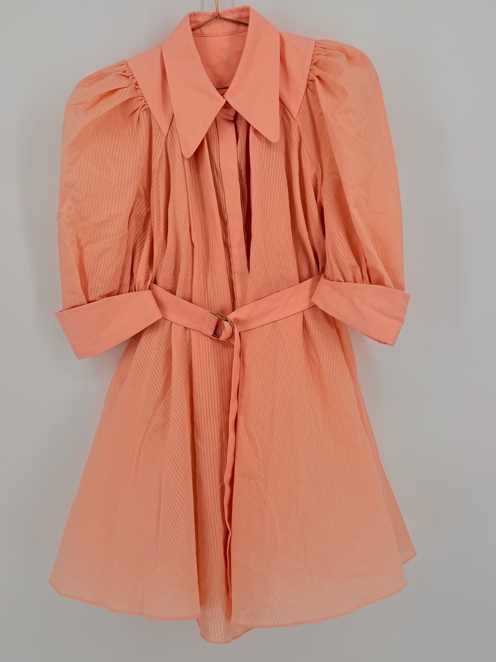 Acler Coral Pink Puff Sleeve Belted Mini Shirt Dress Size 4